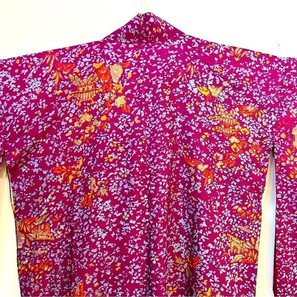 Vintage Authentic Antique 1910-1920s Japanese Floral Silk Kimono - Picture 5 of 11